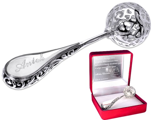 Срібне брязкальце для хрещення - гравірування та табличка