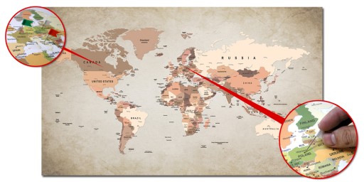 mapa swiata pinezki Tablica KORKOWA Mapa Świata obraz 90x50 + pinezki 7773445095 