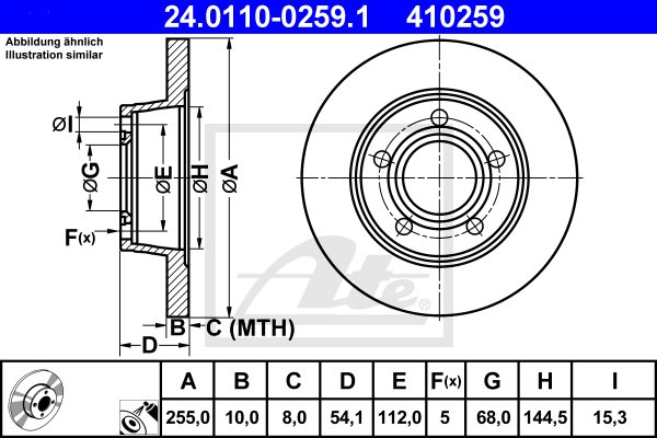 ATE DISCS BRAKE REAR 255MM AUDI A6 C5 QUATTRO photo 2 - milautoparts-fr.ukrlive.com