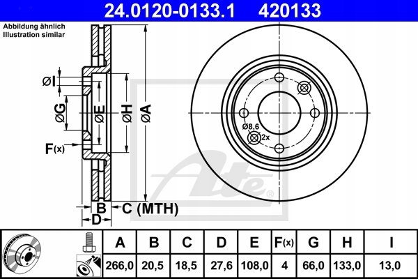 DISQUES SABOTS DE FREIN ATE AVANT CITROEN XANTIA X1 2 PC. 266MM photo 2 - milautoparts-fr.ukrlive.com