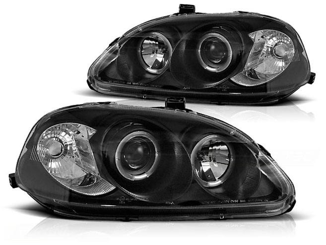 FEUX AVANT HONDA CIVIC BLACK ANGEL EYES LED 95-99 photo 2 - milautoparts-fr.ukrlive.com